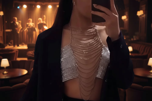 women's chain metal top, silver, layered design for stylish outfits