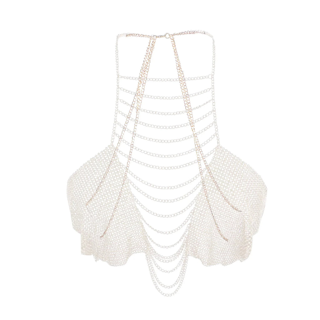 Women's chain metal top in white, perfect for beachwear