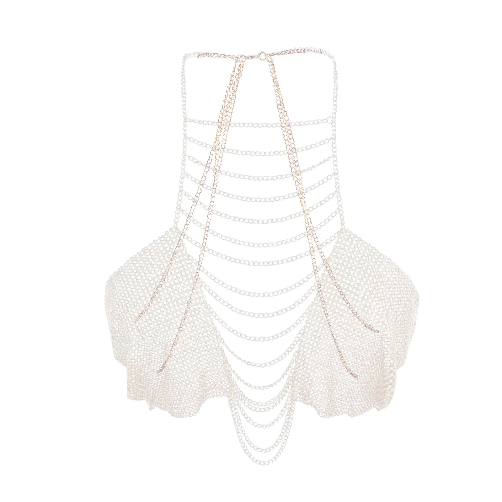 Women's chain metal top in white, perfect for beachwear