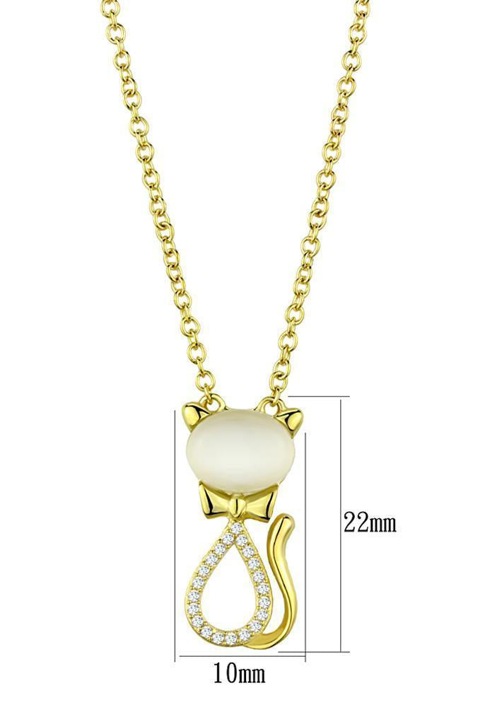Women's Jewelry - Chain Pendants Chain Necklace Pendant Women's Chain - TS409 - Gold 925 Sterling Silver Chain Pendant with Synthetic Cat Eye in White