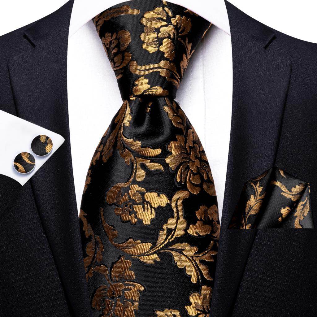 Champagne Gold Striped Paisley Solid Mens Silk Wedding Tie - VacationGrabs