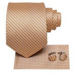 Champagne Gold Striped Paisley Solid Mens Silk Wedding Tie - VacationGrabs