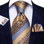 Champagne Gold Striped Paisley Solid Mens Silk Wedding Tie - VacationGrabs