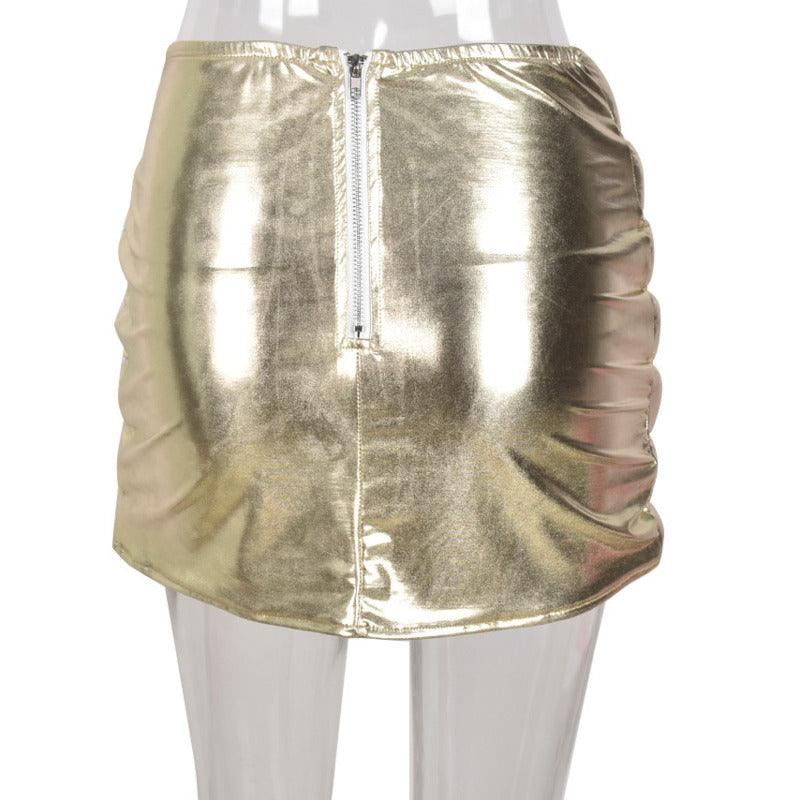 Women's Skirts Champagne Puffer Mini Skirt Metallic Shiny Warm Quilted