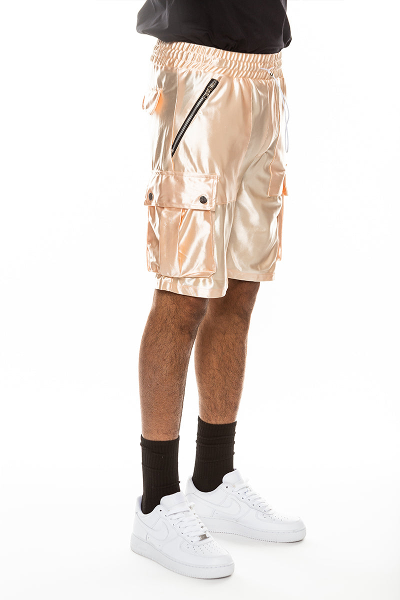 Men's Satin Cargo Shorts with Snap Pockets & Drawstring