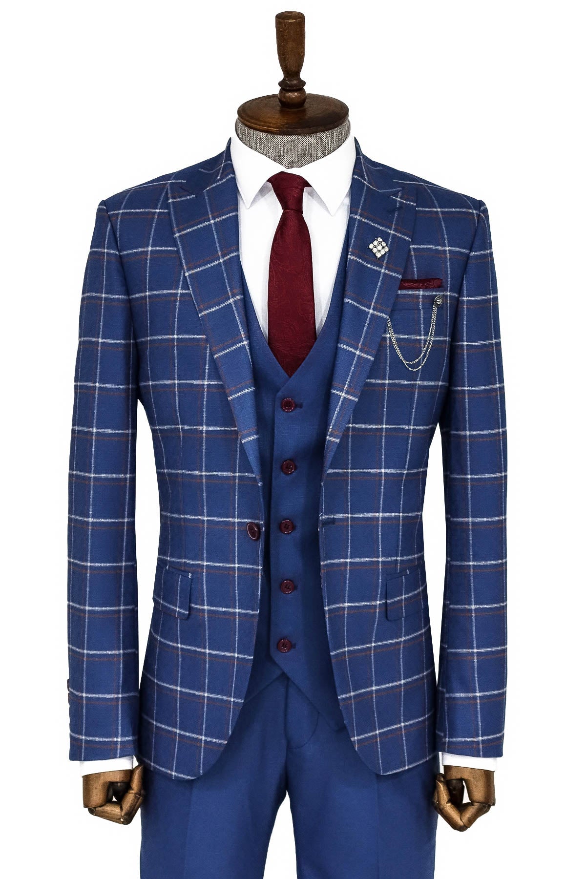 Checked Blue Men Suit by Wessi – front view