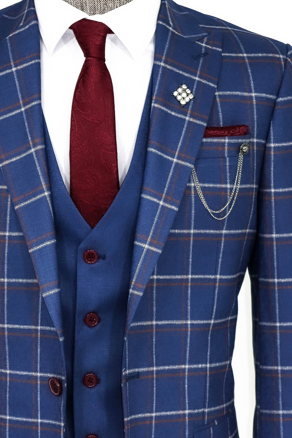 Checked Blue Men Suit by Wessi – detail view