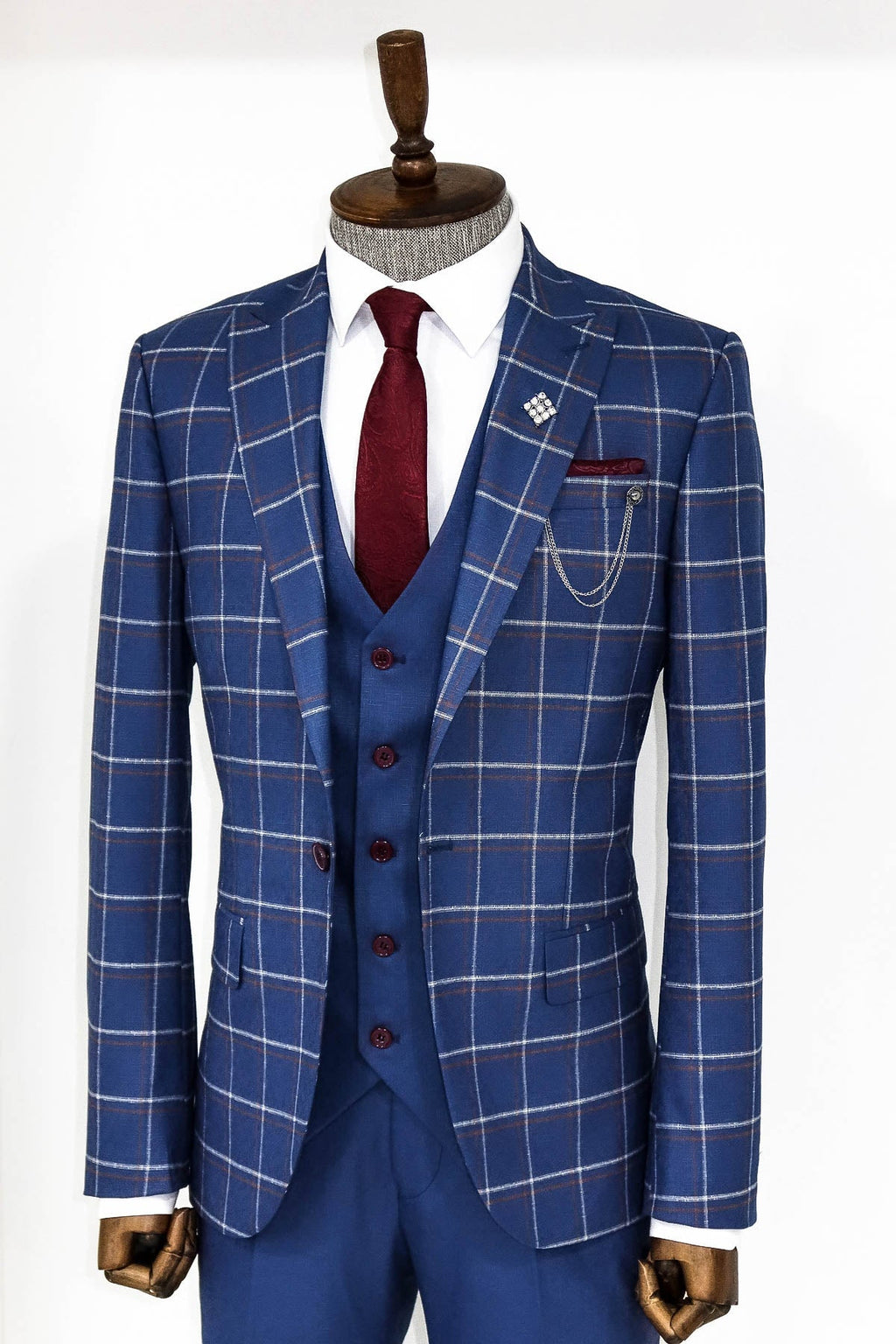 Checked Blue Men Suit by Wessi – close up view