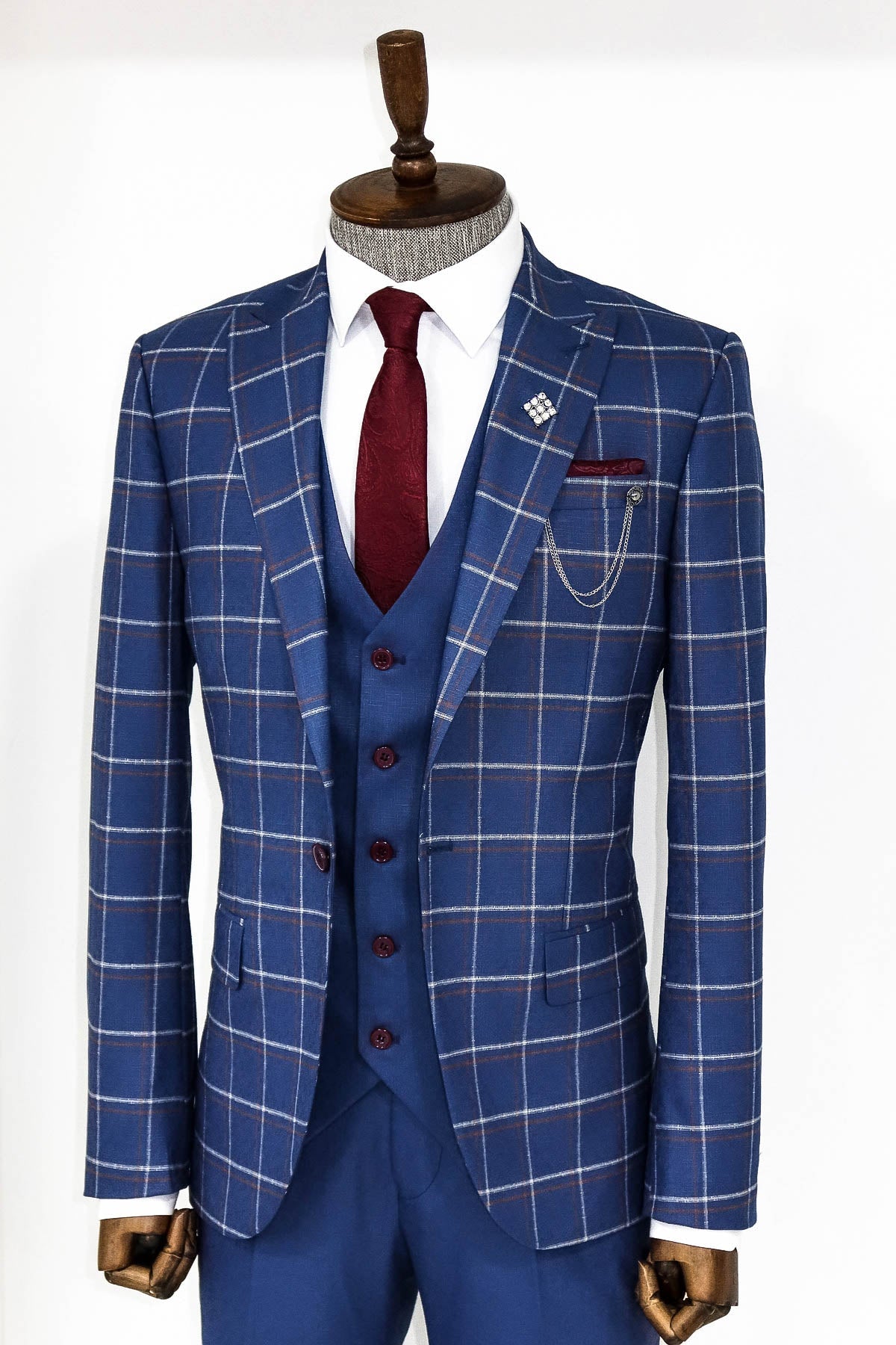 Checked Blue Men Suit by Wessi – close up view