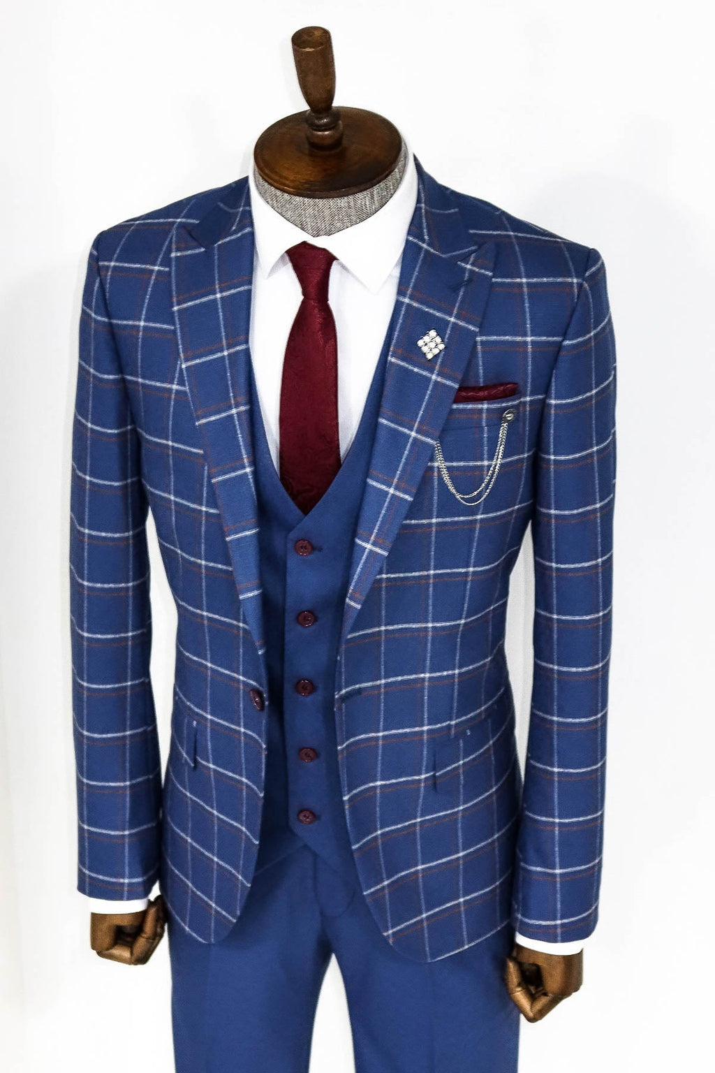 Checked Blue Men Suit by Wessi – full look view