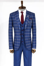 Checked Blue Men Suit by Wessi – fabric detail view