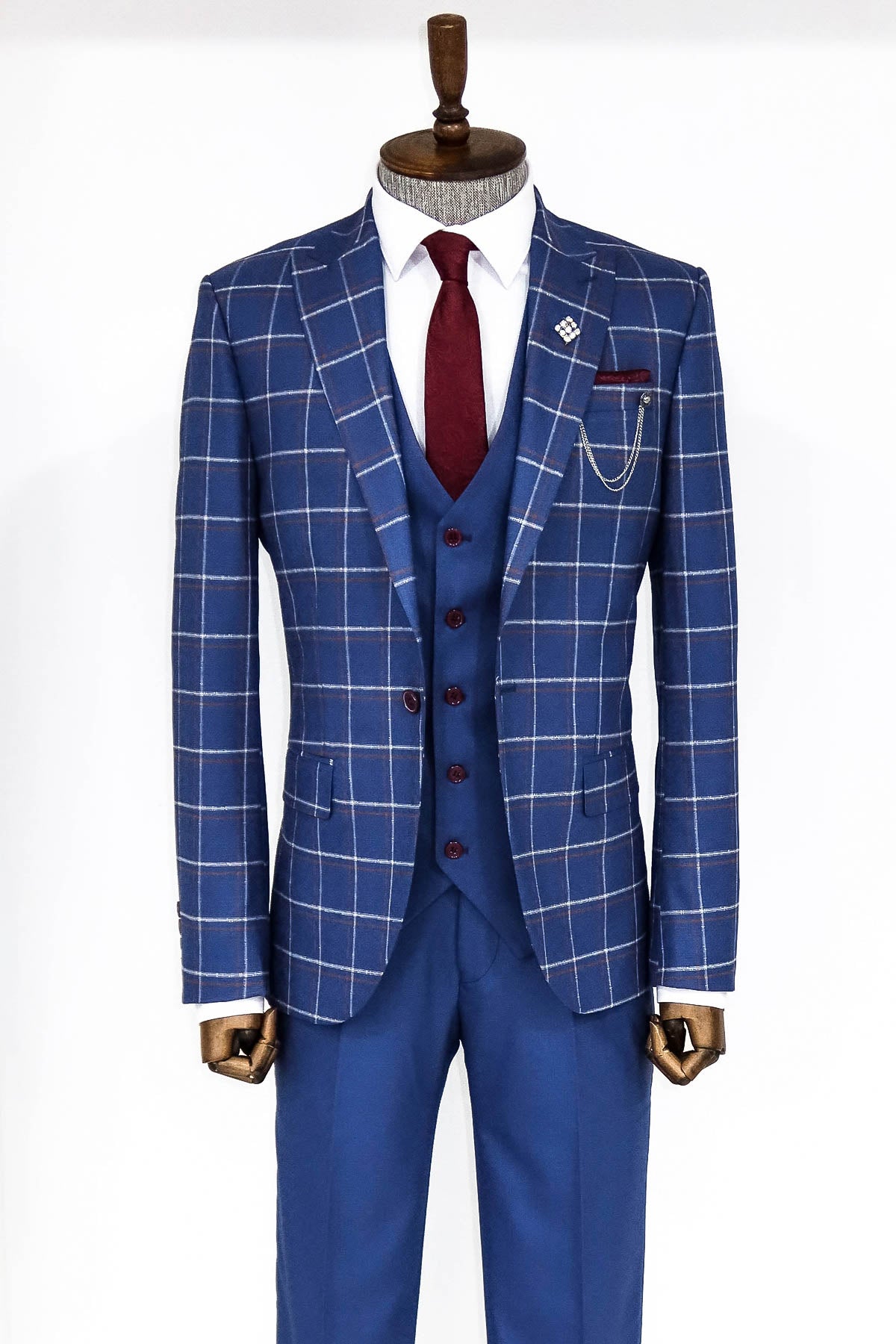 Checked Blue Men Suit by Wessi – fabric detail view