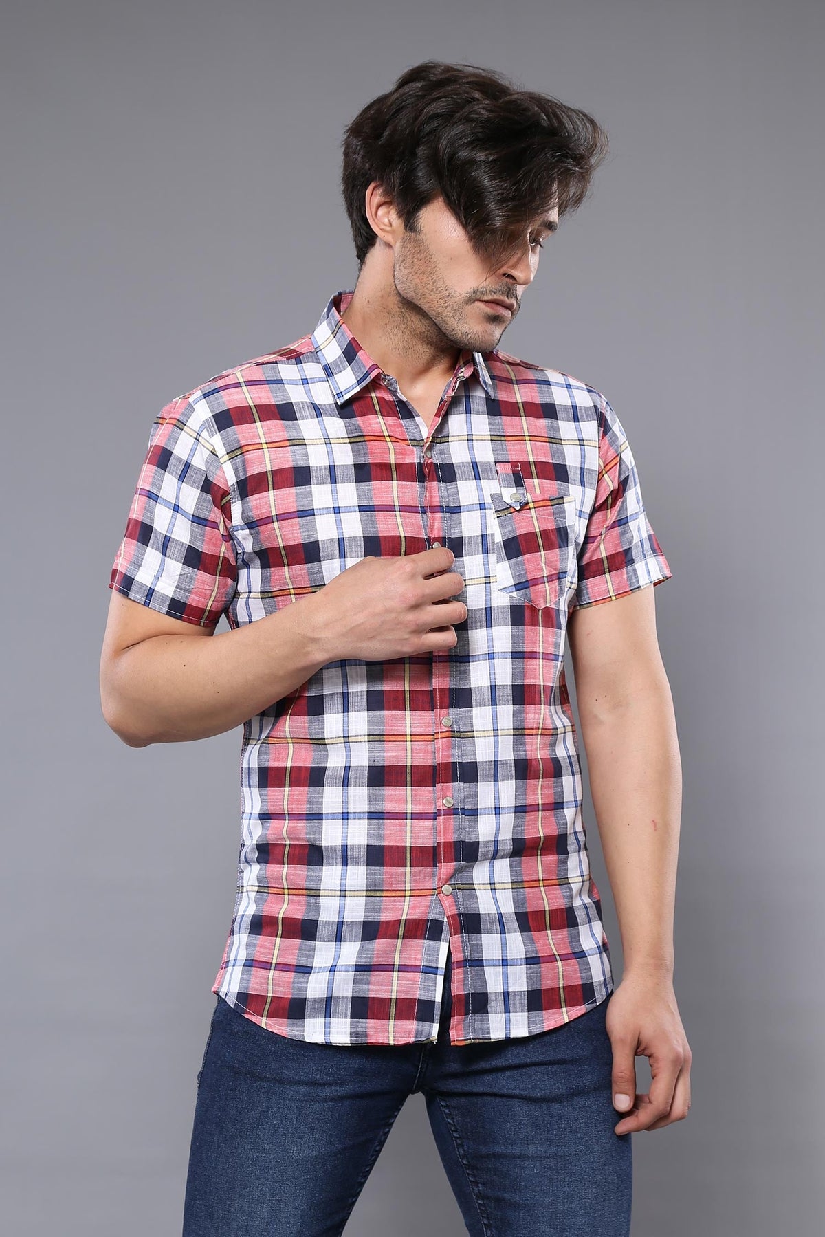 Checked Patterned Short Sleeve Men Shirt by Wessi – side view