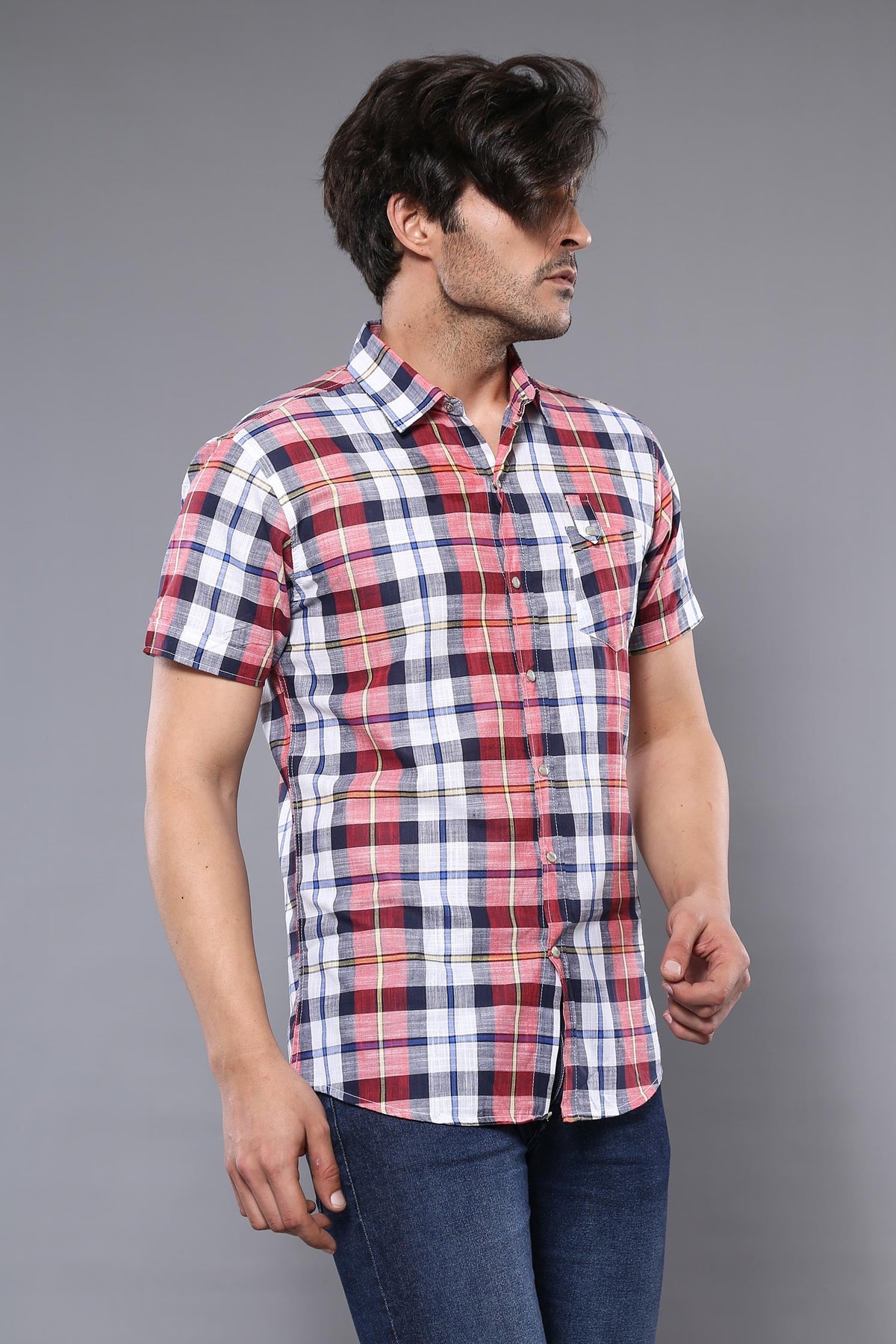 Checked Patterned Short Sleeve Men Shirt by Wessi – styled view