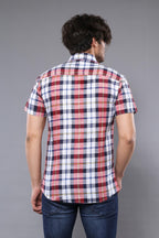 Checked Patterned Short Sleeve Men Shirt by Wessi – close up view