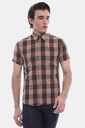 Checked Short Sleeve Brown Men Shirt – front view