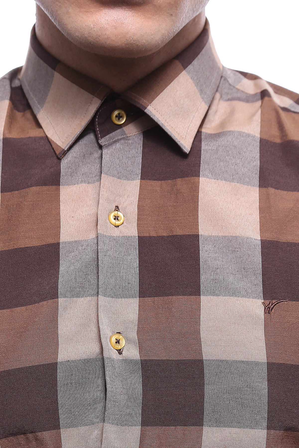 Checked Short Sleeve Brown Men Shirt – detail view