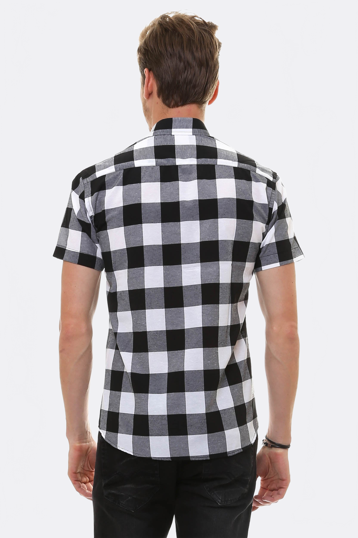 Checked Short Sleeve White-Black Men Shirt – detail view