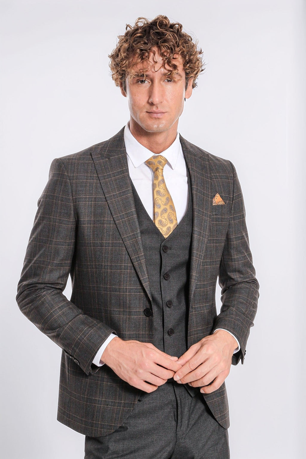 Checked Slim Fit Anthracite Men Suit by Wessi – front view