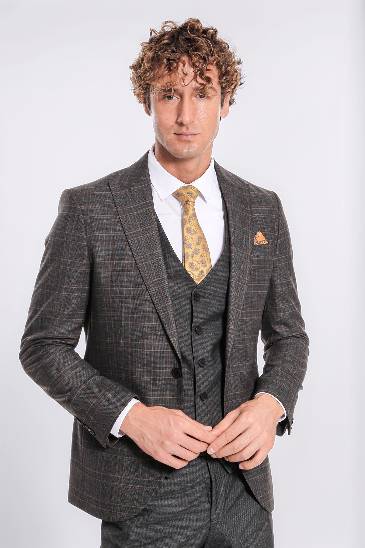 Checked Slim Fit Anthracite Men Suit by Wessi – front view