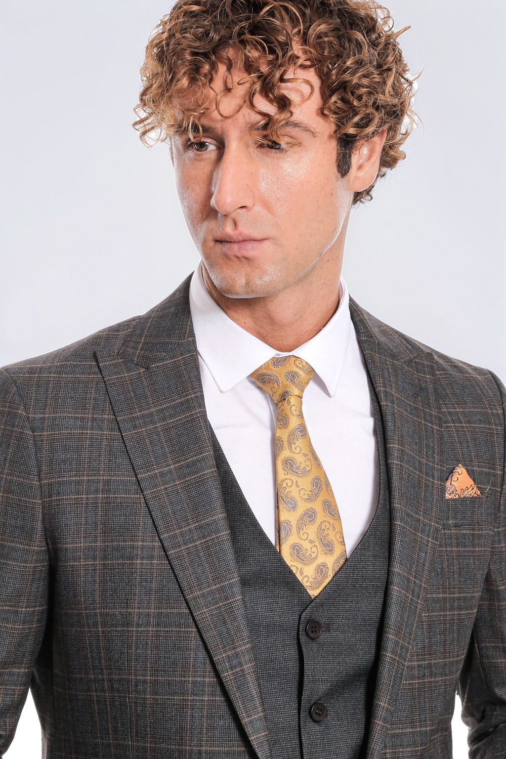 Checked Slim Fit Anthracite Men Suit by Wessi – detail view