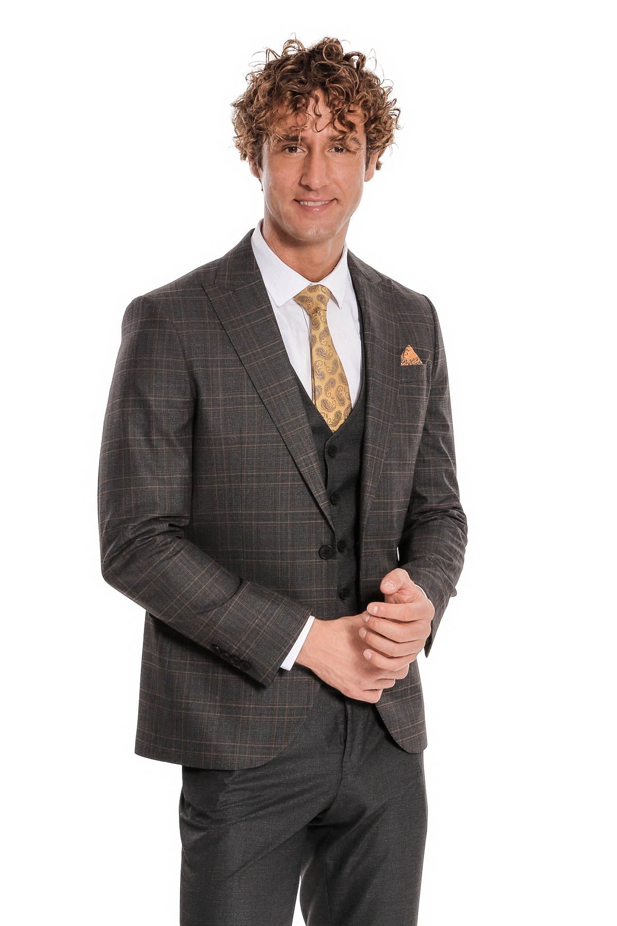 Checked Slim Fit Anthracite Men Suit by Wessi – close up view