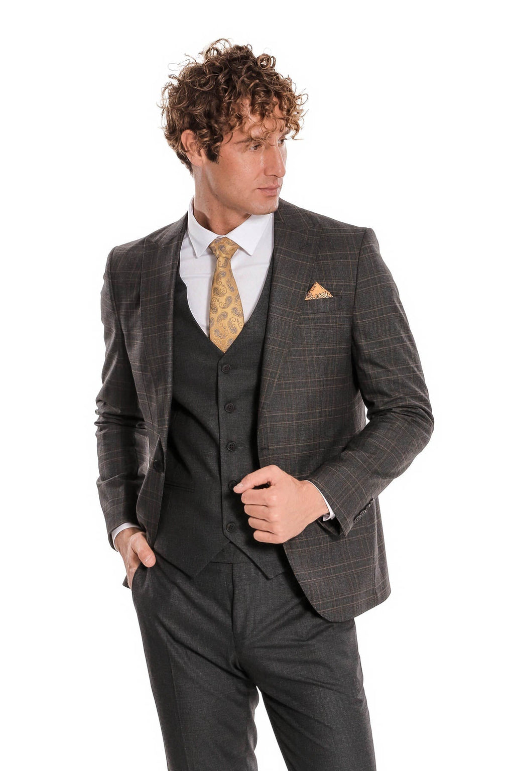 Checked Slim Fit Anthracite Men Suit by Wessi – full look view