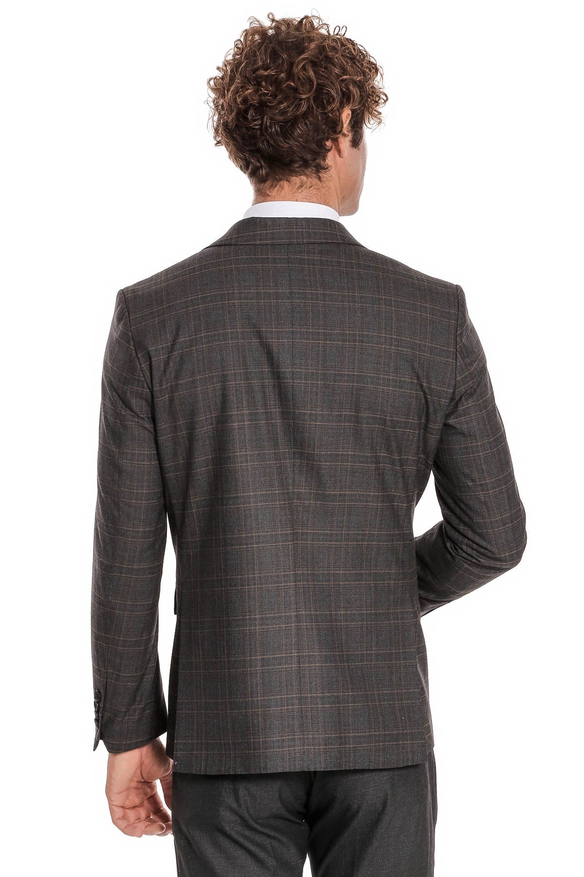 Checked Slim Fit Anthracite Men Suit by Wessi – fabric detail view