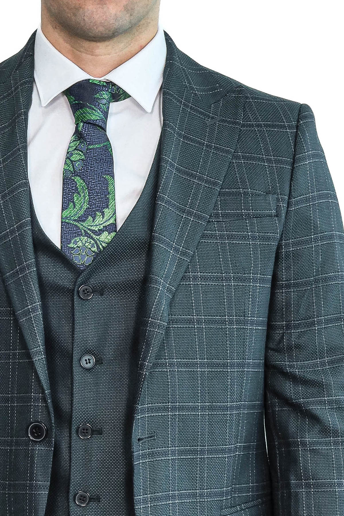 Checked Slim Fit Green Men Suit by Wessi – detail view