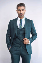 Checked Slim Fit Green Men Suit by Wessi – styled view