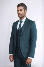 Checked Slim Fit Green Men Suit by Wessi – full look view