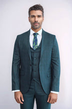 Checked Slim Fit Green Men Suit by Wessi – fabric detail view