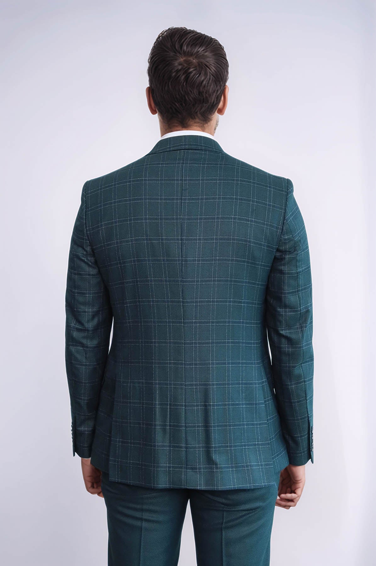 Checked Slim Fit Green Men Suit by Wessi – angled view