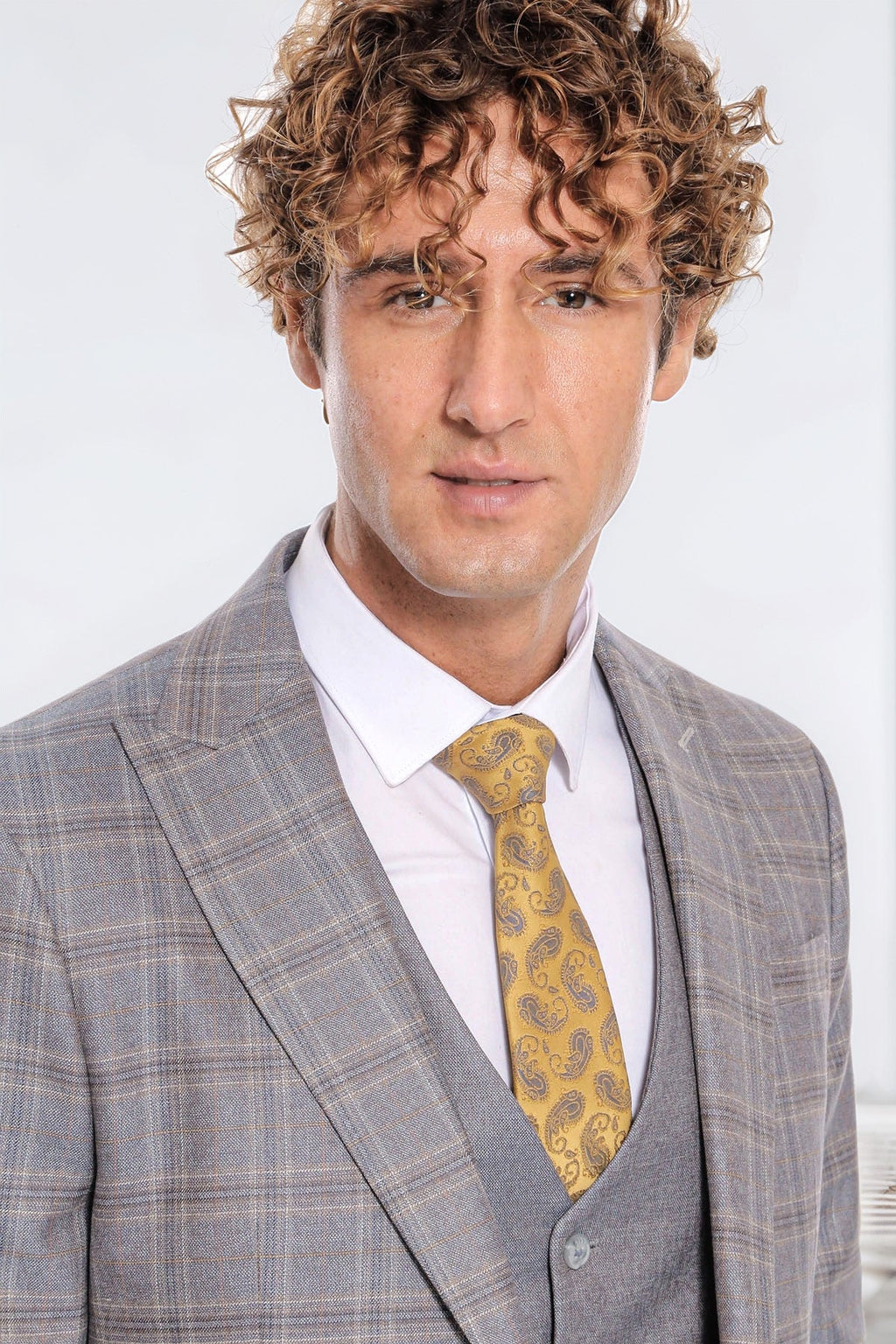 Checked Slim Fit Light Blue Men Suit – detail view