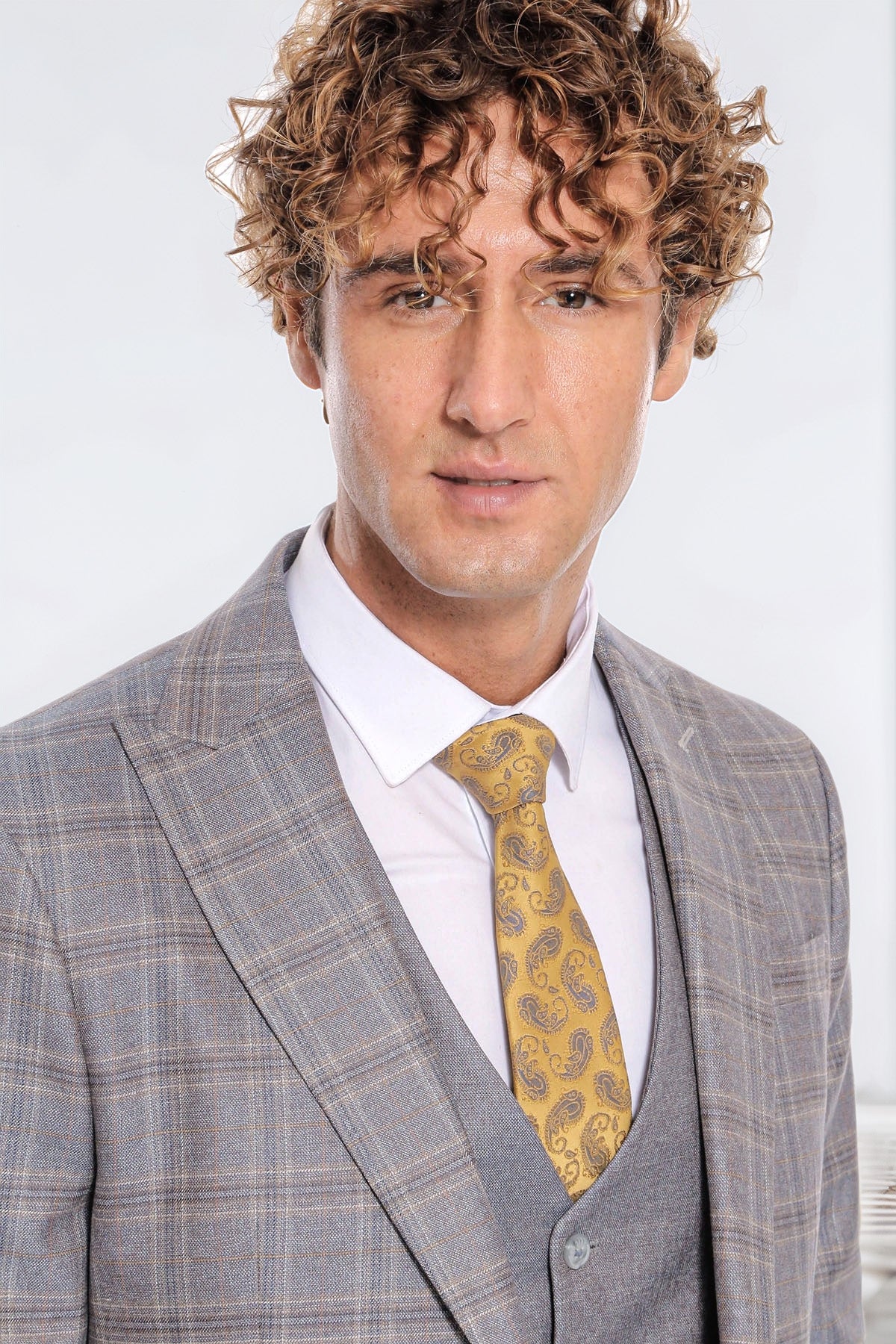 Checked Slim Fit Light Blue Men Suit – detail view