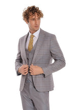 Checked Slim Fit Light Blue Men Suit – close up view