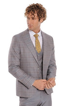 Checked Slim Fit Light Blue Men Suit – full look view