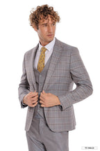 Checked Slim Fit Light Blue Men Suit – fabric detail view