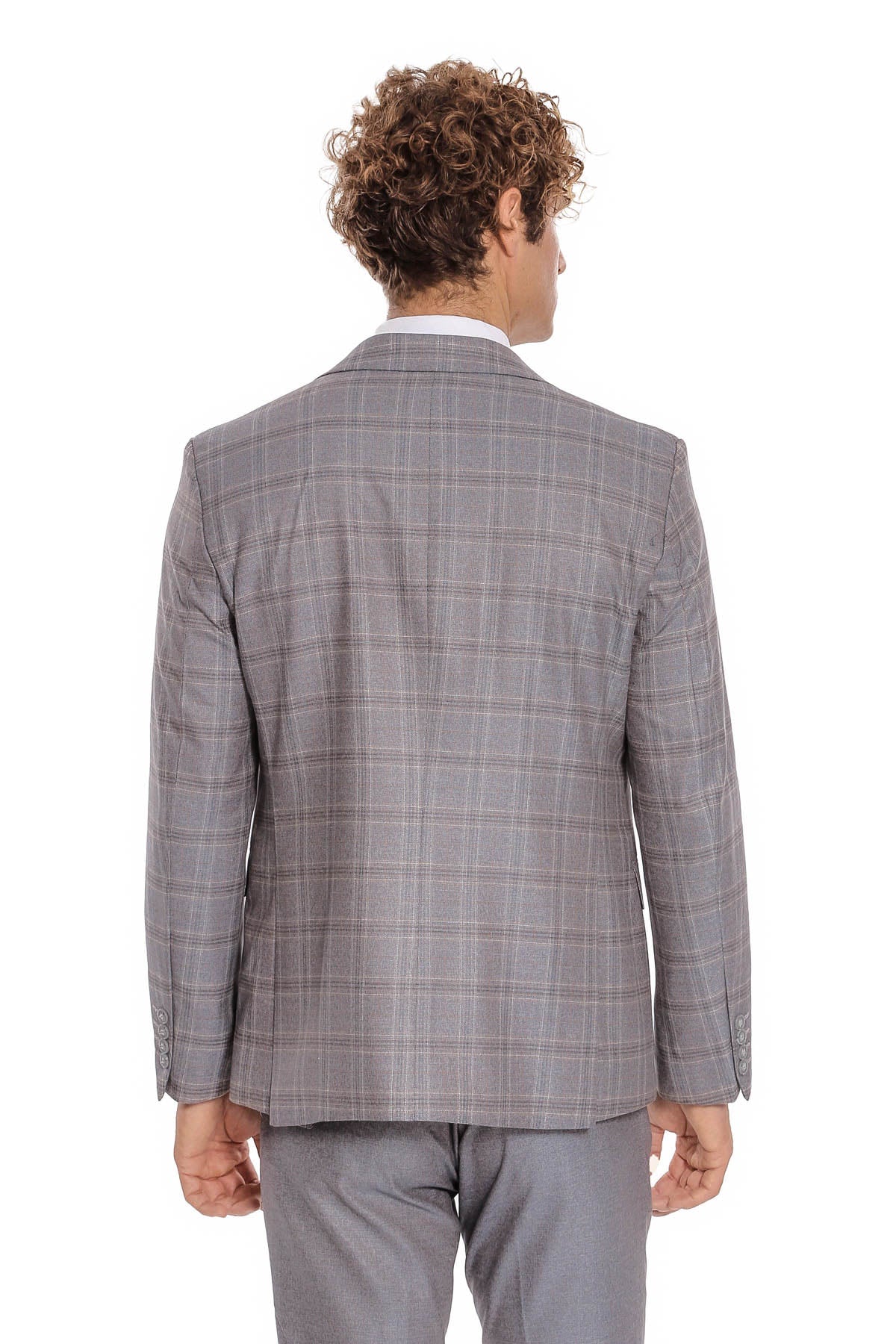 Checked Slim Fit Light Blue Men Suit – angled view