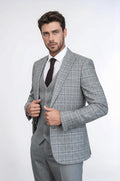 Checked Slim Fit Light Grey Men Suit by Wessi – front view