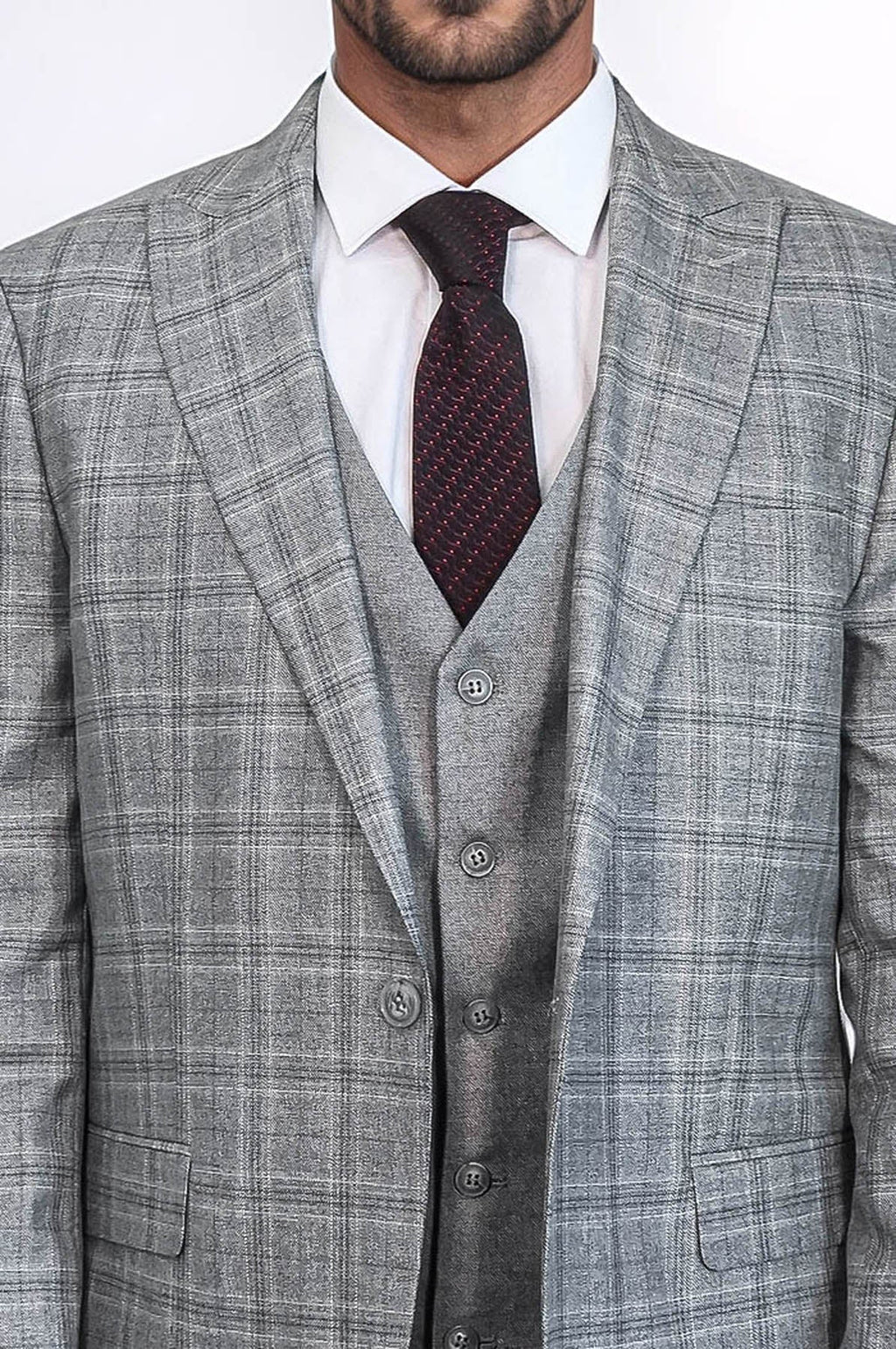Checked Slim Fit Light Grey Men Suit by Wessi – detail view