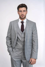 Checked Slim Fit Light Grey Men Suit by Wessi – side view