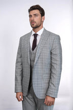 Checked Slim Fit Light Grey Men Suit by Wessi – styled view