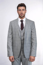 Checked Slim Fit Light Grey Men Suit by Wessi – close up view