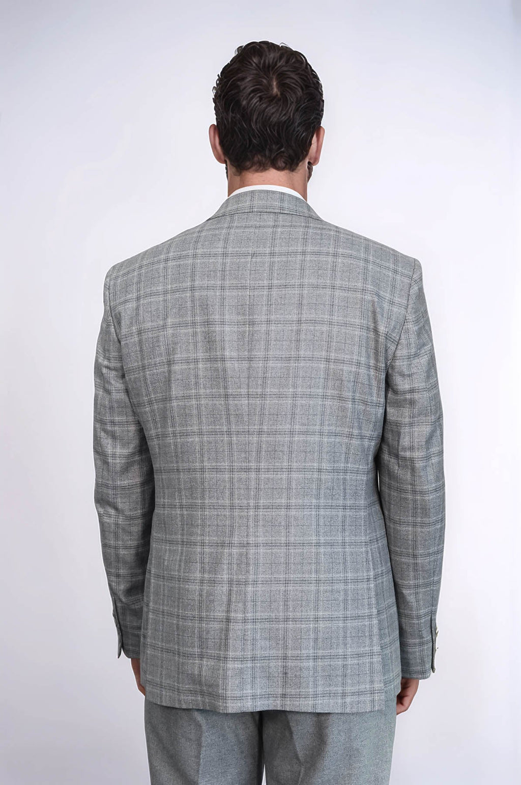 Checked Slim Fit Light Grey Men Suit by Wessi – fabric detail view