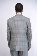 Checked Slim Fit Light Grey Men Suit by Wessi – fabric detail view