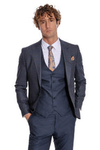 Checked Slim Fit Navy Blue Men Suit by Wessi – full look view