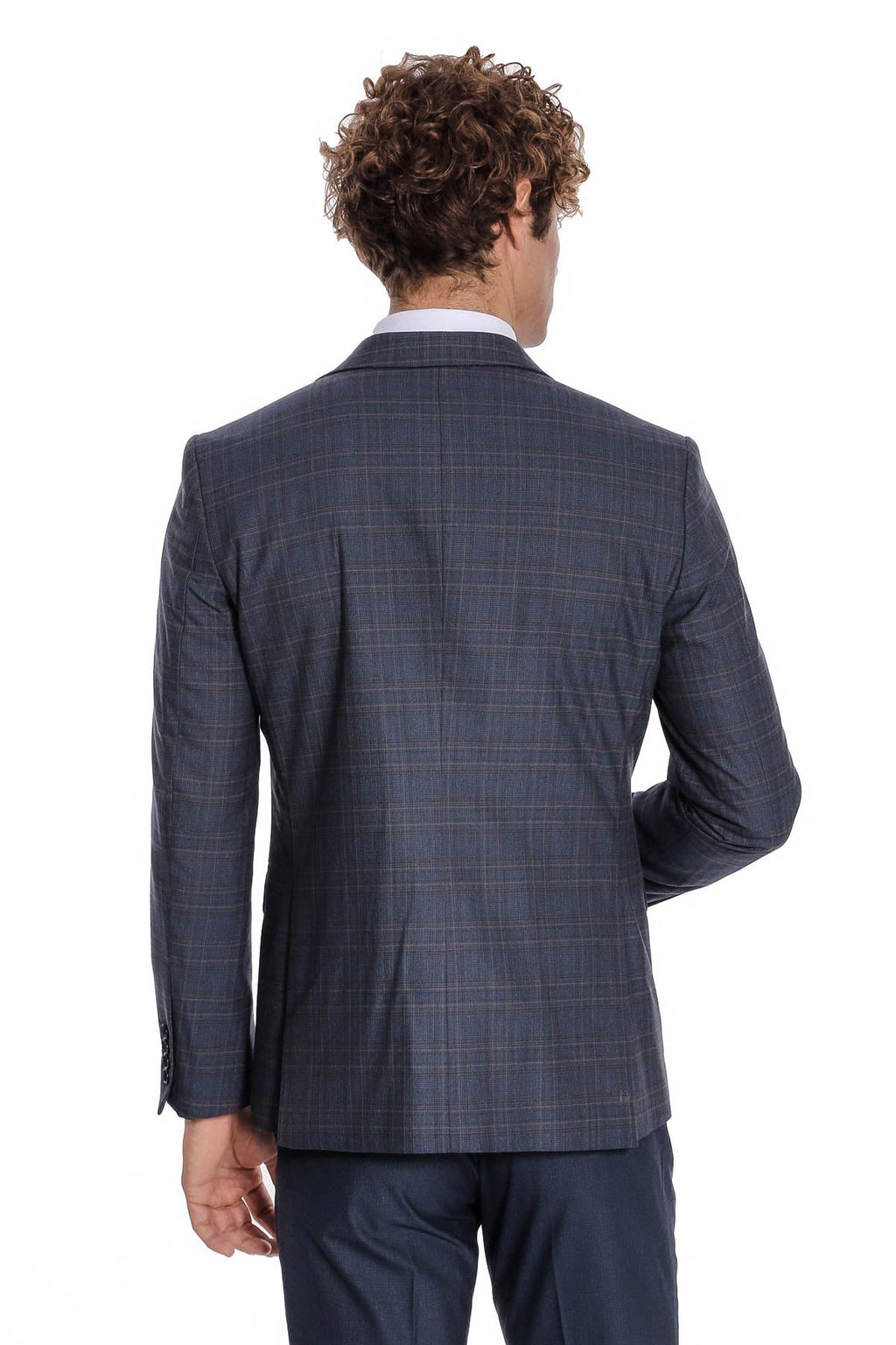Checked Slim Fit Navy Blue Men Suit by Wessi – fabric detail view