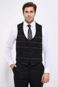 Checked V Neck Black Vest by Wessi – front view