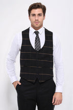Checked V Neck Black Vest by Wessi – front view